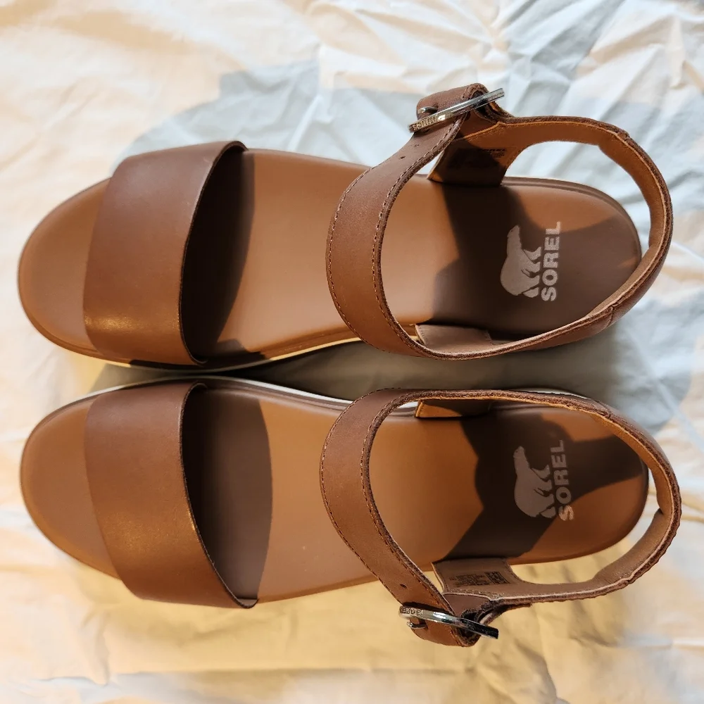 Sorel Brown and White Platform Sandals